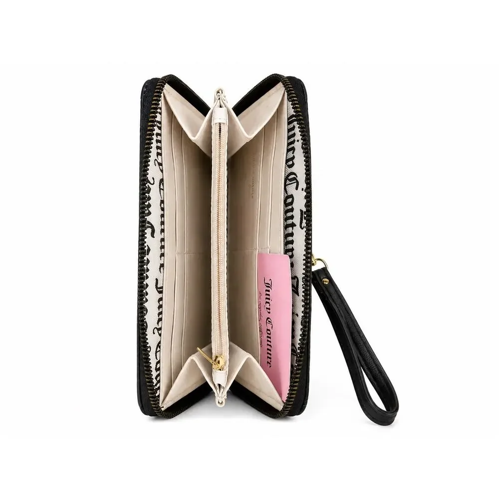 Juicy Couture Black Gothic Embossed Zip Around Wristlet Wallet NIB Y2K McBling
